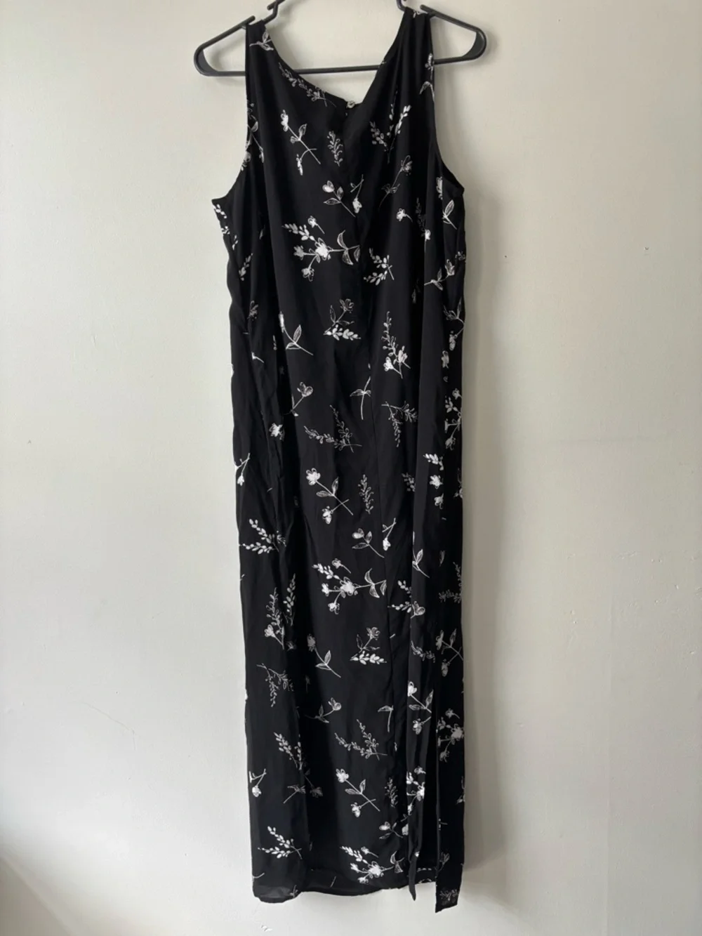 Vintage Y2K Black Slip Silk Floral Maxi Dress Romantic Fairy Whimsy Dress Medium